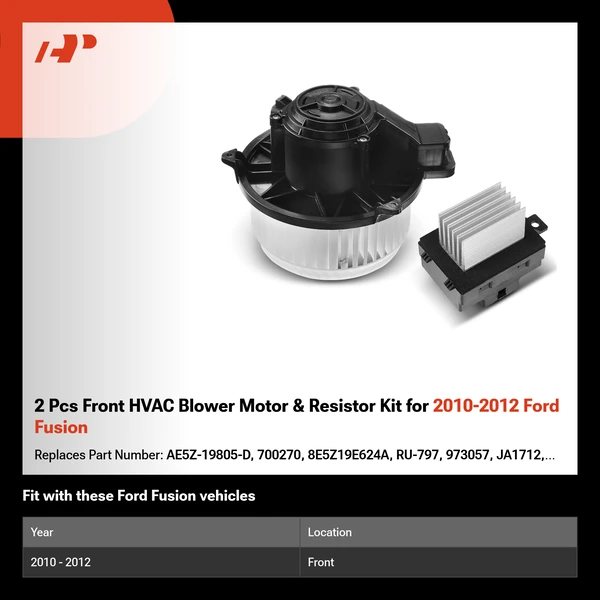 2 Pcs Front HVAC Blower Motor & Resistor Kit for 2010-2012 Ford Fusion