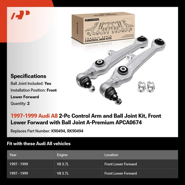 1997-1999 Audi A8 2-Pc Control Arm and Ball Joint Kit, Front Lower Forward with Ball Joint A-Premium APCA0674