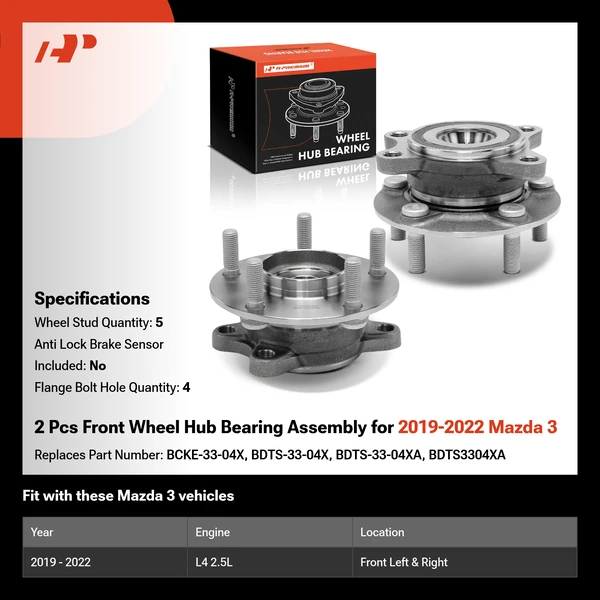 2 Pcs Front Wheel Hub Bearing Assembly for 2019-2022 Mazda 3