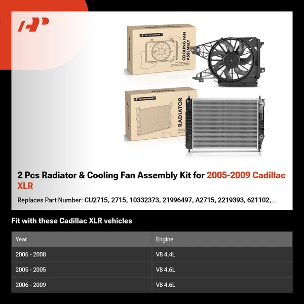 2 Pcs Radiator & Cooling Fan Assembly Kit for 2005-2009 Cadillac XLR