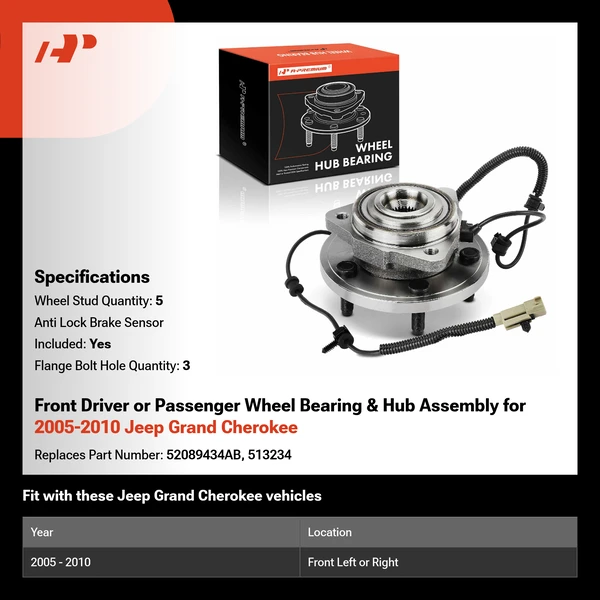 Front Driver or Passenger Wheel Bearing & Hub Assembly for 2005-2010 Jeep Grand Cherokee