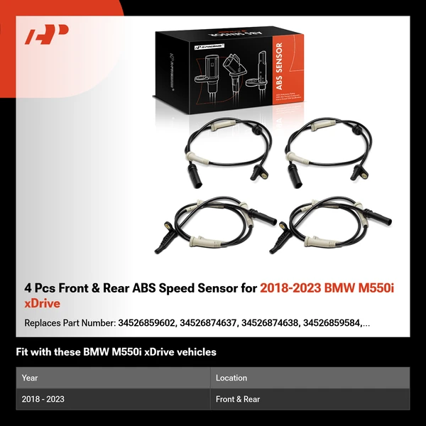 4 Pcs Front & Rear ABS Speed Sensor for 2018-2023 BMW M550i xDrive