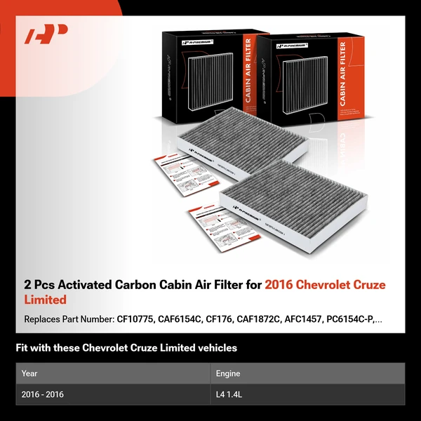 2 Pcs Activated Carbon Cabin Air Filter for 2016 Chevrolet Cruze Limited