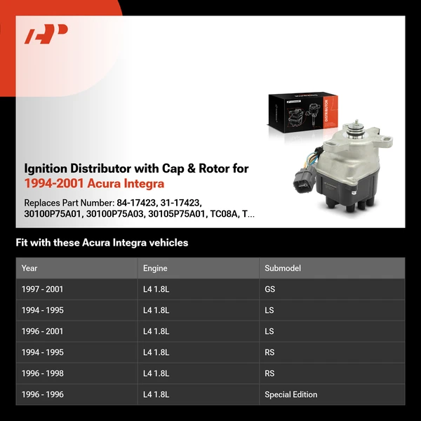 Ignition Distributor with Cap & Rotor for 1994-2001 Acura Integra