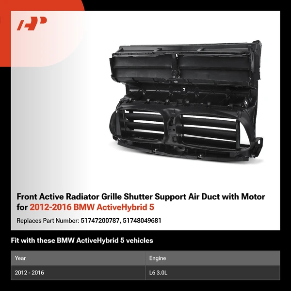 Front Active Radiator Grille Shutter Support Air Duct with Motor for 2012-2016 BMW ActiveHybrid 5