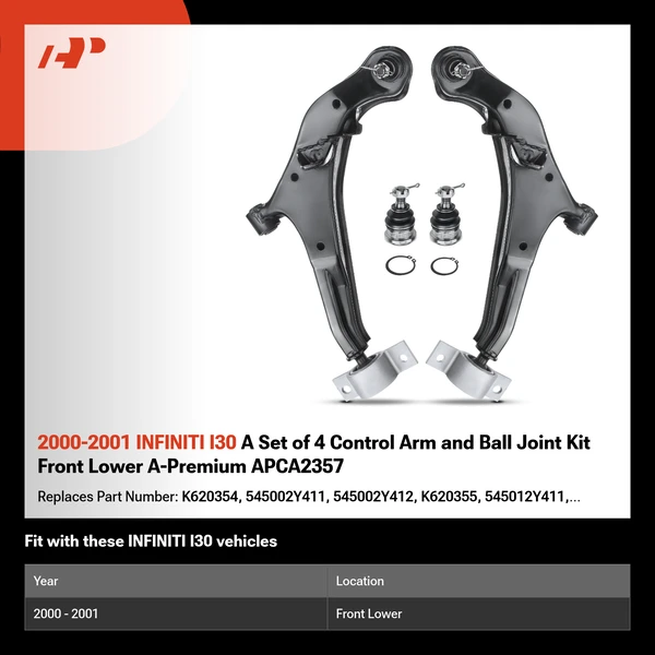 2000-2001 INFINITI I30 A Set of 4 Control Arm and Ball Joint Kit Front Lower A-Premium APCA2357