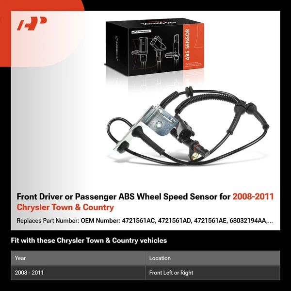 Front Driver or Passenger ABS Wheel Speed Sensor for 2008-2011 Chrysler Town & Country