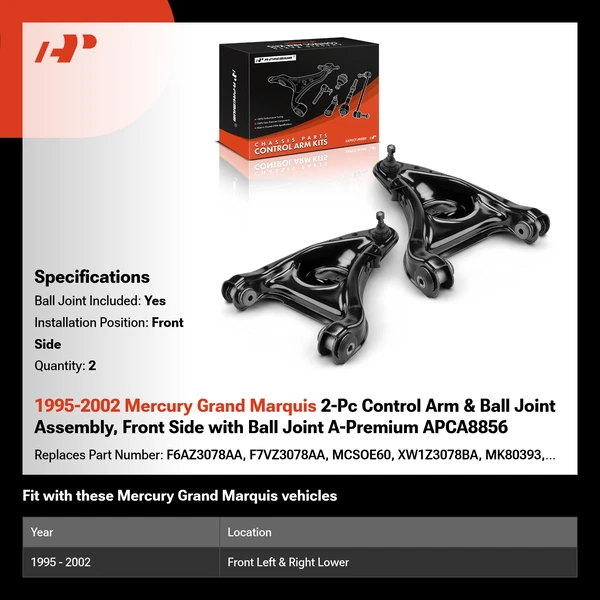 1995-2002 Mercury Grand Marquis 2-Pc Control Arm & Ball Joint Assembly, Front Side with Ball Joint A-Premium APCA8856