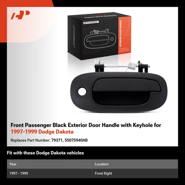 Front Passenger Black Exterior Door Handle with Keyhole for 1997-1999 Dodge Dakota