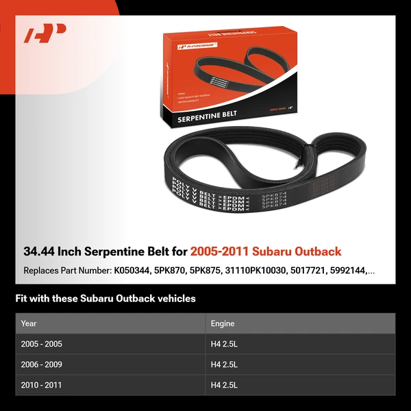 34.44 Inch Serpentine Belt for 2005-2011 Subaru Outback