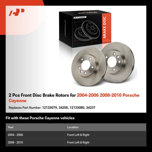 2 Pcs Front Disc Brake Rotors for 2004-2006 2008-2010 Porsche Cayenne