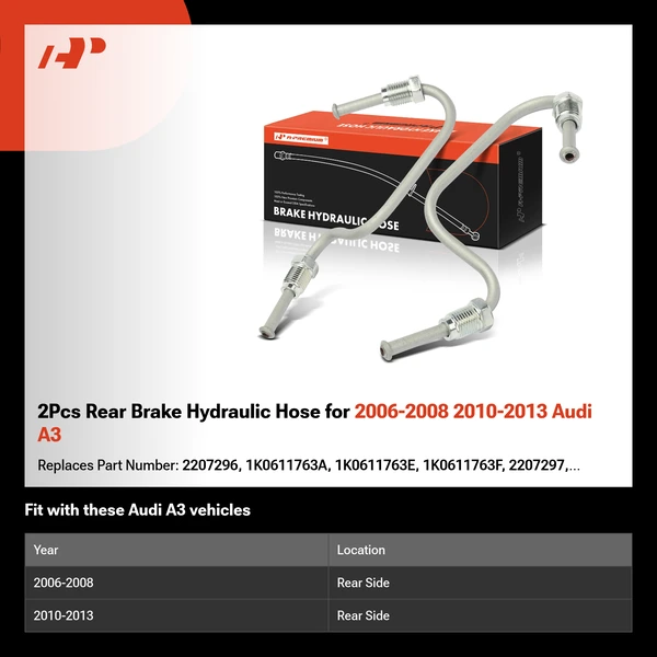 2Pcs Rear Brake Hydraulic Hose for 2006-2008 2010-2013 Audi A3