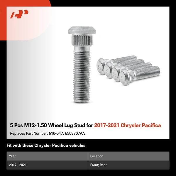 5 Pcs M12-1.50 Wheel Lug Stud for 2017-2021 Chrysler Pacifica