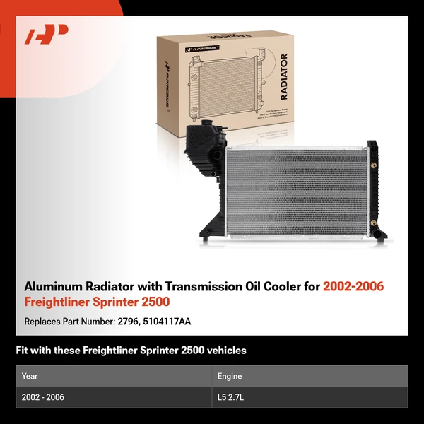 Aluminum Radiator with Transmission Oil Cooler for 2002-2006 Freightliner Sprinter 2500