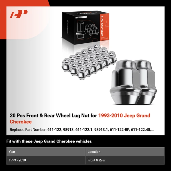 20 Pcs Front & Rear Wheel Lug Nut for 1993-2010 Jeep Grand Cherokee