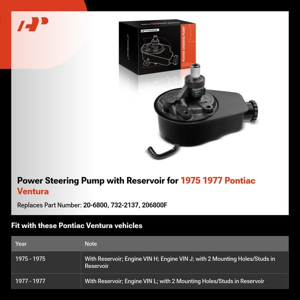 Power Steering Pump with Reservoir for 1975 1977 Pontiac Ventura