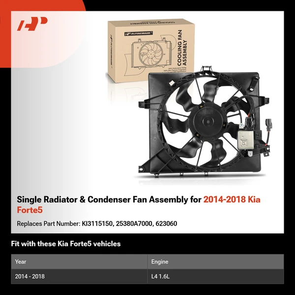 Single Radiator & Condenser Fan Assembly for 2014-2018 Kia Forte5