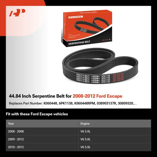44.84 Inch Serpentine Belt for 2008-2012 Ford Escape