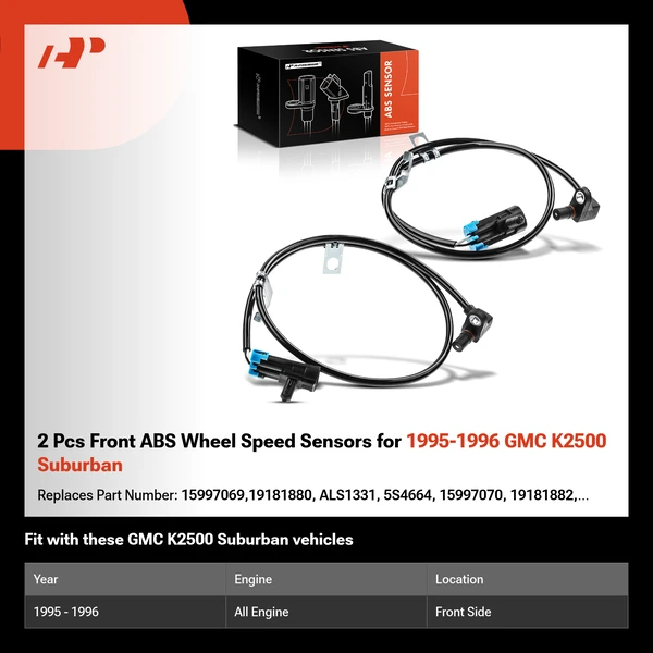 2 Pcs Front ABS Wheel Speed Sensors for 1995-1996 GMC K2500 Suburban