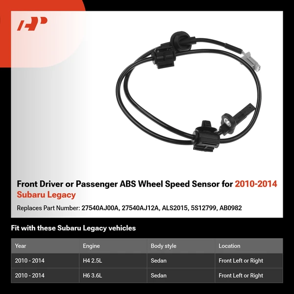Front Driver or Passenger ABS Wheel Speed Sensor for 2010-2014 Subaru Legacy