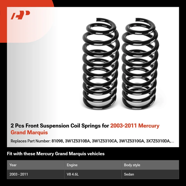 2 Pcs Front Suspension Coil Springs for 2003-2011 Mercury Grand Marquis