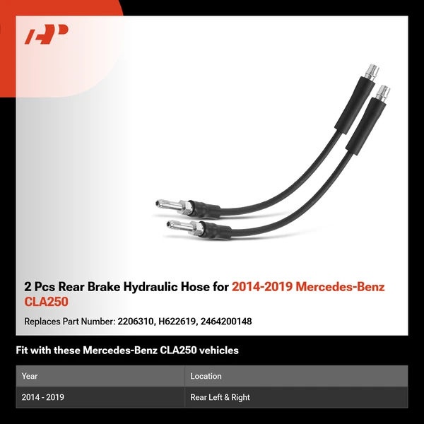 2 Pcs Rear Brake Hydraulic Hose for 2014-2019 Mercedes-Benz CLA250