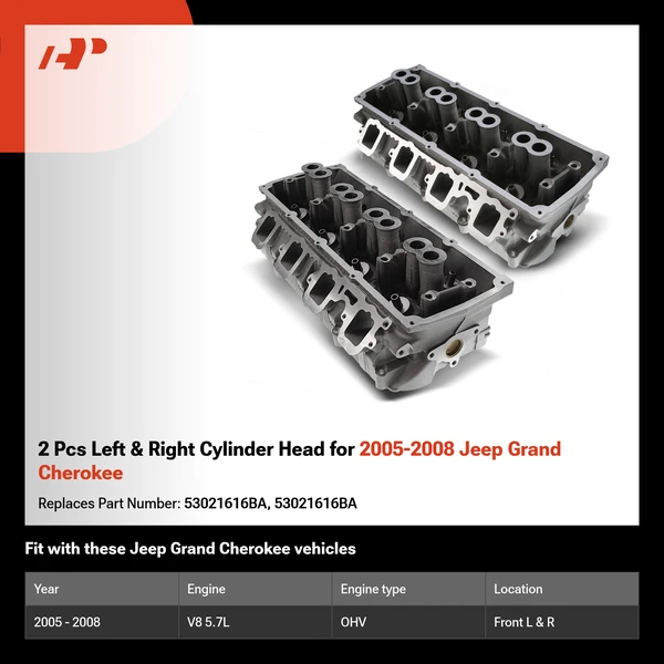 2 Pcs Left & Right Cylinder Head for 2005-2008 Jeep Grand Cherokee