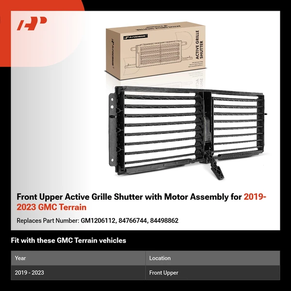 Front Upper Active Grille Shutter with Motor Assembly for 2019-2023 GMC Terrain