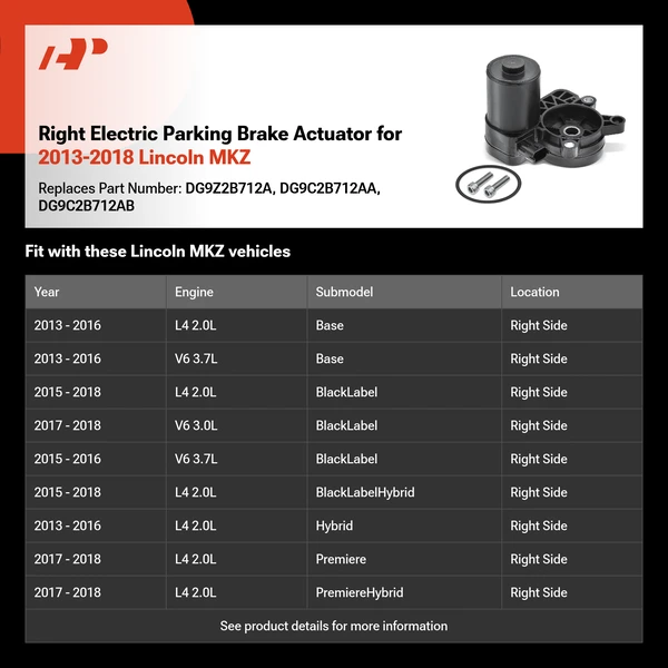 Right Electric Parking Brake Actuator for 2013-2018 Lincoln MKZ