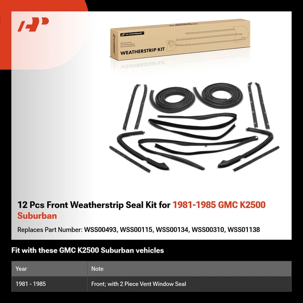 12 Pcs Front Weatherstrip Seal Kit for 1981-1985 GMC K2500 Suburban