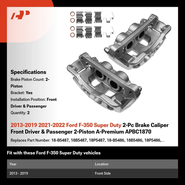 2013-2019 2021-2022 Ford F-350 Super Duty 2-Pc Brake Caliper Front Driver & Passenger 2-Piston A-Premium APBC1870