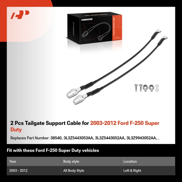 2 Pcs Tailgate Support Cable for 2003-2012 Ford F-250 Super Duty