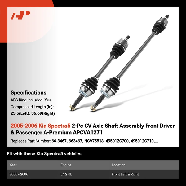 2005-2006 Kia Spectra5 2-Pc CV Axle Shaft Assembly Front Driver & Passenger A-Premium APCVA1271