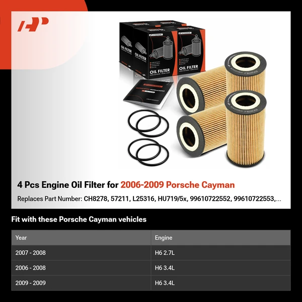 4 Pcs Engine Oil Filter for 2006-2009 Porsche Cayman