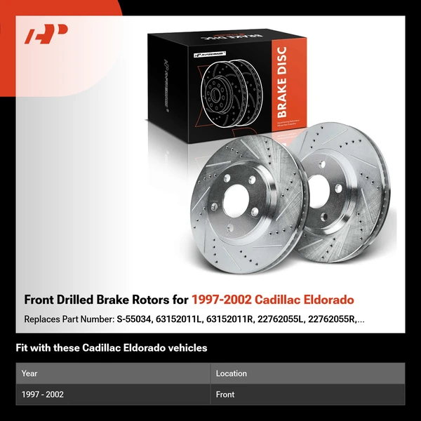 Front Drilled Brake Rotors for 1997-2002 Cadillac Eldorado