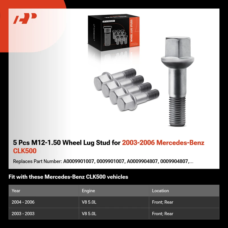 5 Pcs M12-1.50 Wheel Lug Stud for 2003-2006 Mercedes-Benz CLK500
