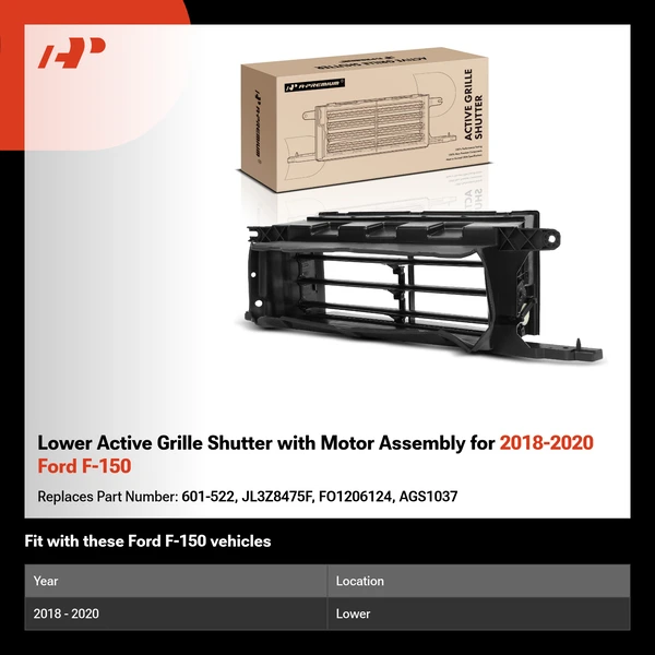 Lower Active Grille Shutter with Motor Assembly for 2018-2020 Ford F-150
