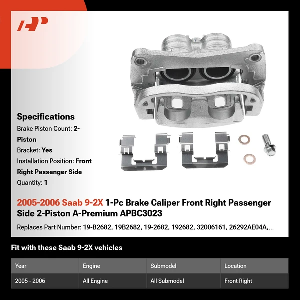 2005-2006 Saab 9-2X 1-Pc Brake Caliper Front Right Passenger Side 2-Piston A-Premium APBC3023
