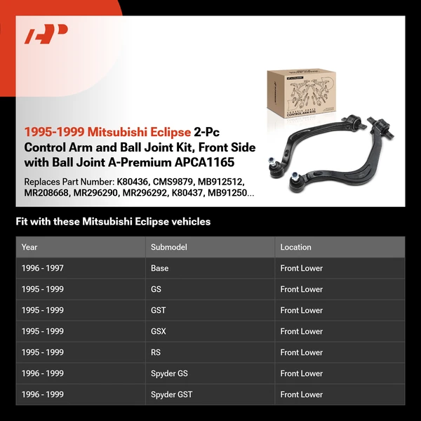 1995-1999 Mitsubishi Eclipse 2-Pc Control Arm and Ball Joint Kit, Front Side with Ball Joint A-Premium APCA1165