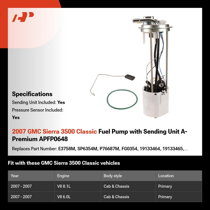 2007 GMC Sierra 3500 Classic Fuel Pump with Sensor with Sending Unit A-Premium APFP0648