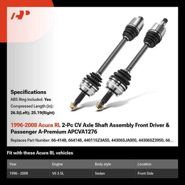 1996-2008 Acura RL 2-Pc CV Axle Shaft Assembly Front Driver & Passenger A-Premium APCVA1276