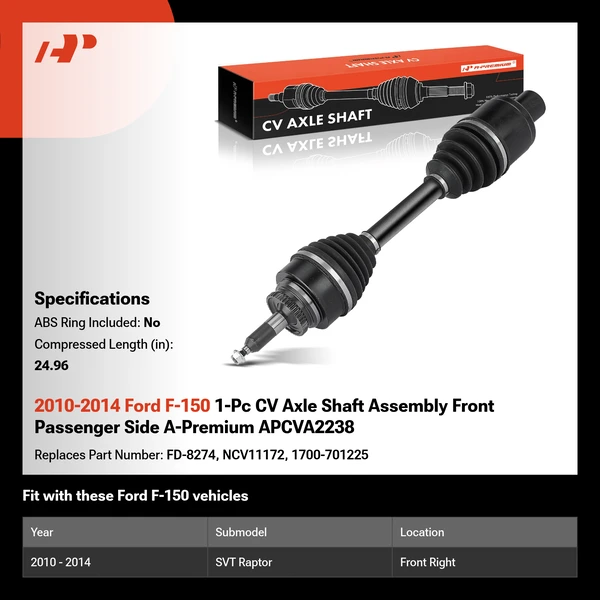 2010-2014 Ford F-150 1-Pc CV Axle Shaft Assembly Front Passenger Side A-Premium APCVA2238