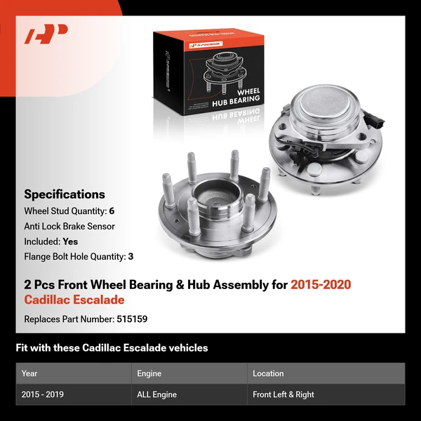 2 Pcs Front Wheel Bearing & Hub Assembly for 2015-2020 Cadillac Escalade