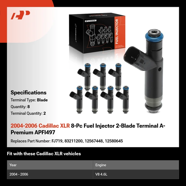 2004-2006 Cadillac XLR 8-Pc Fuel Injector 2-Blade Terminal A-Premium APFI497