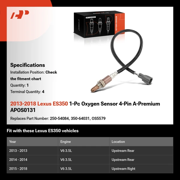 2013-2018 Lexus ES350 1-Pc Oxygen Sensor 4-Pin A-Premium APOS0131