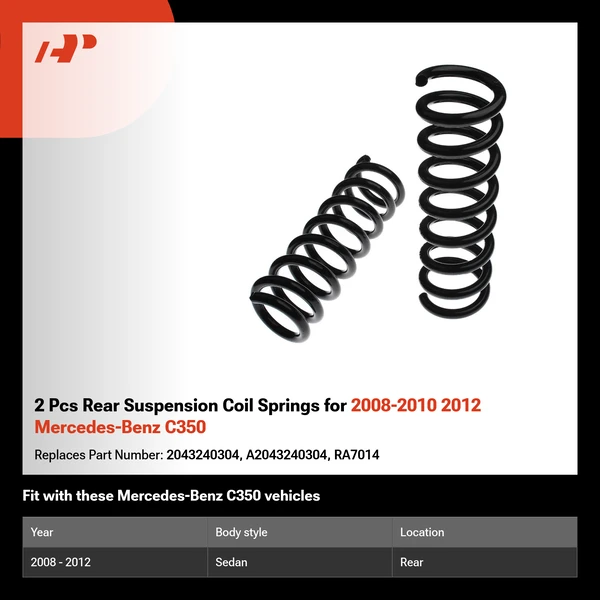 2 Pcs Rear Suspension Coil Springs for 2008-2010 2012 Mercedes-Benz C350