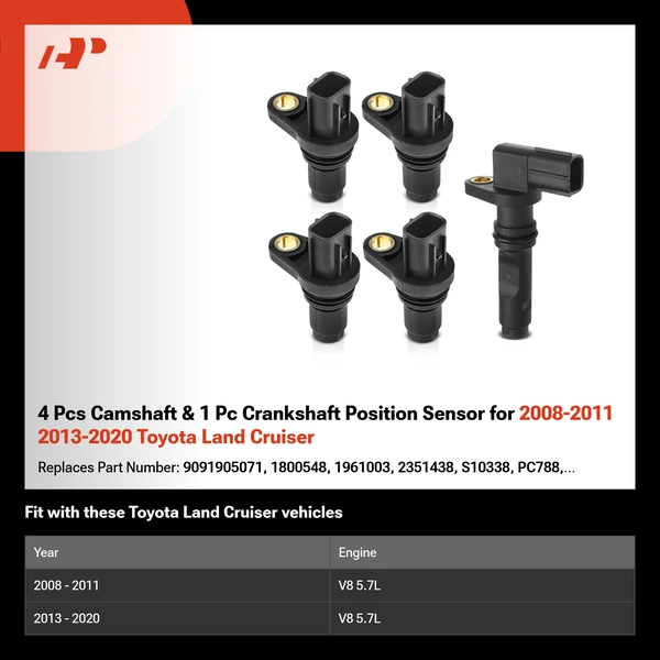 4 Pcs Camshaft & 1 Pc Crankshaft Position Sensor for 2008-2011 2013-2020 Toyota Land Cruiser