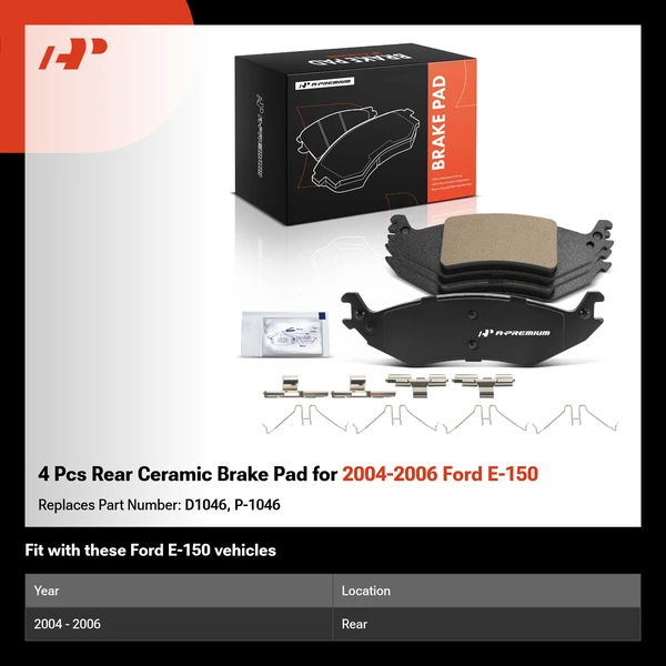 4 Pcs Rear Ceramic Brake Pad for 2004-2006 Ford E-150