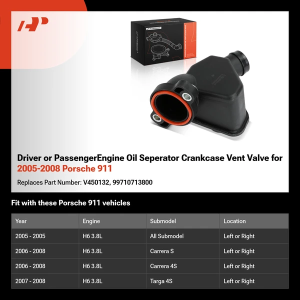 Driver or PassengerEngine Oil Seperator Crankcase Vent Valve for 2005-2008 Porsche 911