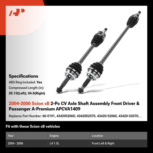 2004-2006 Scion xB 2-Pc CV Axle Shaft Assembly Front Driver & Passenger A-Premium APCVA1409